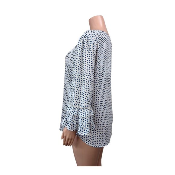 Max Studio Women SZ XL Blue Polka Dot Top Blouse Ruffle Bell 3/4 Sleeve Pullover - Picture 15 of 16